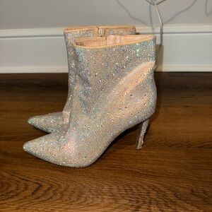 INC International Concepts Sparkling Heeled Boots - Silver